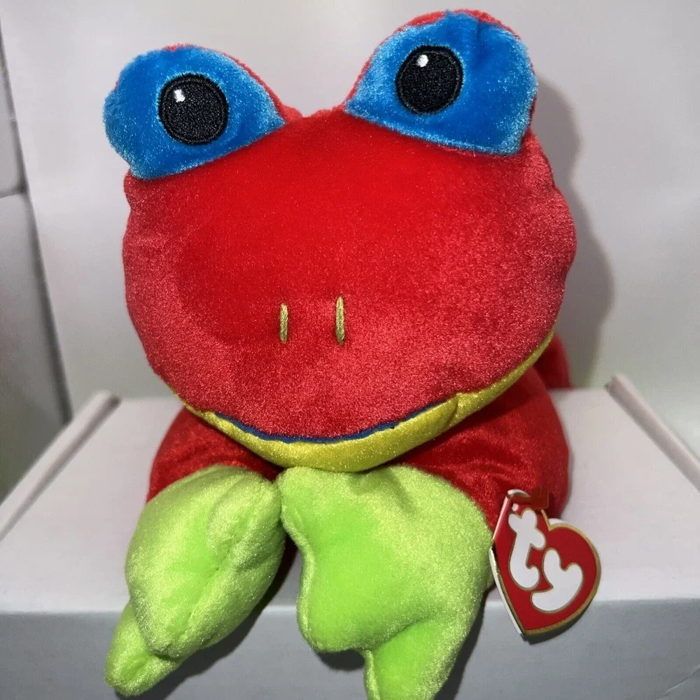 Vintage 1998 Ty Ribbit Pillow Pal Red and Green Frog‎ 15'' plush -Stuffed Animal